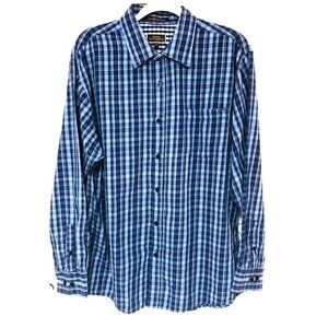 James Tattersall Blue Plaid Shirt‎ Men's XXL 2X Contrast Flip Cuff L/Sleeves